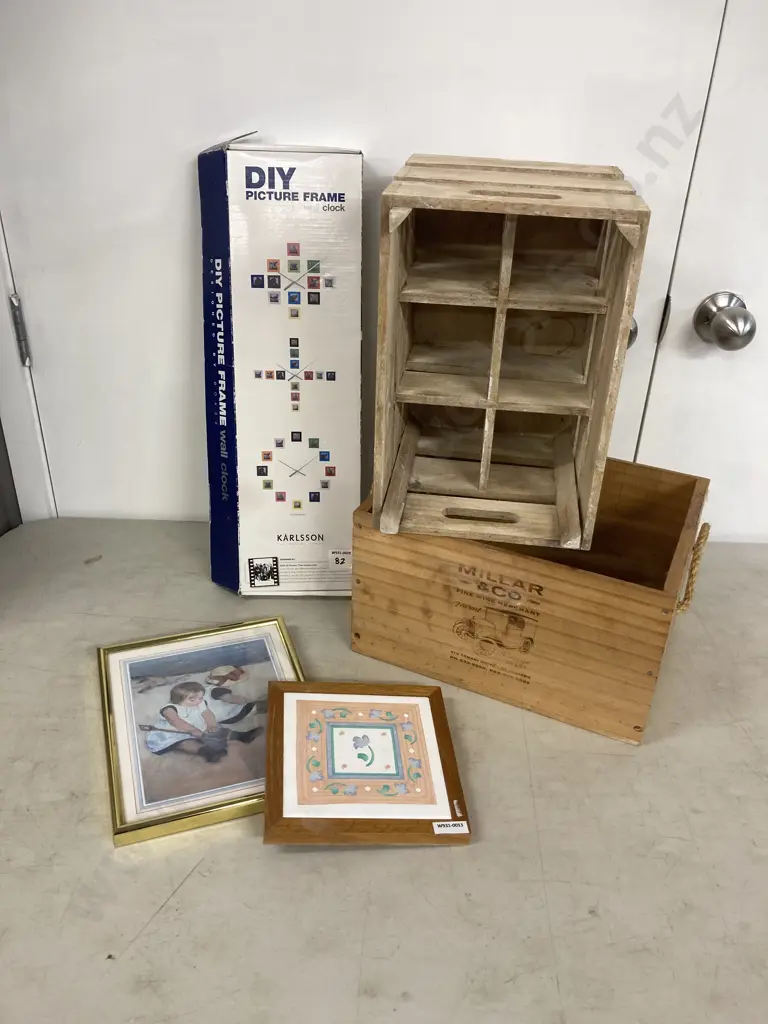 Karlsson Picture Frame Clock, Print, Ceramic Tile, Wooden Six Bottle Storage Box, Millar & Co Wine Box Image 1++